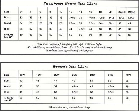 Bridal Size Chart