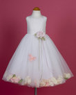 Elegant dupioni silk bodice with floating flower petals in the skirt. 