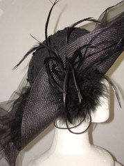 Black Lace Beaded Feather Hat