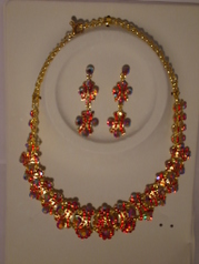 Red & Gold Austrian Crystal Necklace & Earring Set