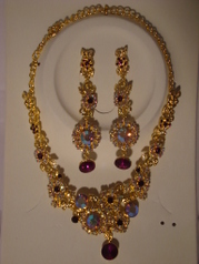 Gold & Purple Austrian Crystal Necklace & Earring Set
