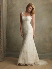 Allure Couture Bridal Swarovski Crystal, Organza, Satin and Lace Assymetrical St